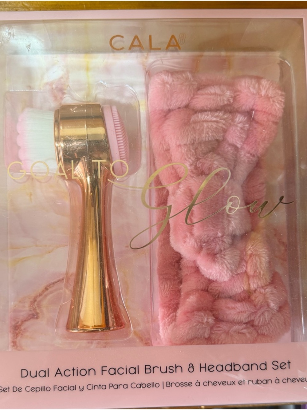 CALA Dual Action Facial Brush & Pink Plush Headband Set